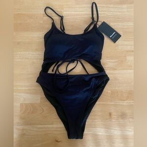 NWT Meyeeka Black One Piece Swimsuit with Cutout Size S